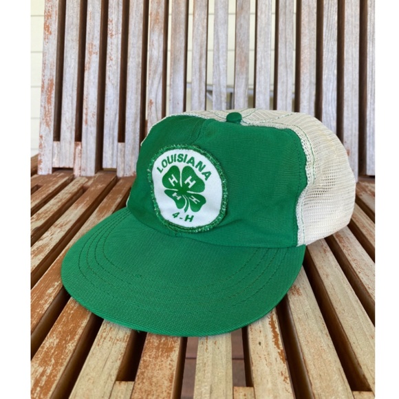 Vintage Mid Century Kelly Green Louisiana 4-H Trucker Hat - Adjustable - Small - Picture 2 of 7